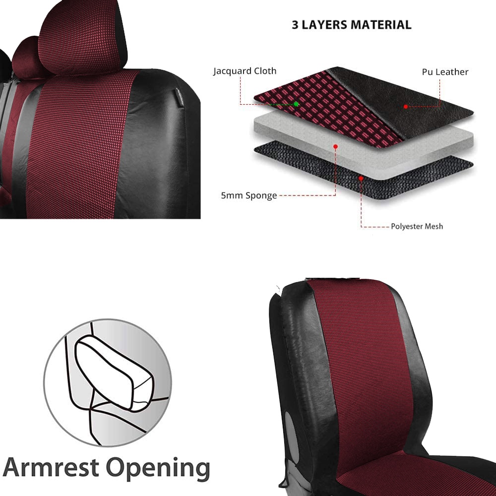 2+1 Universal Sitzbezüge für Kleinbus Lieferwagen Van Schwarz Rot Leder Textil