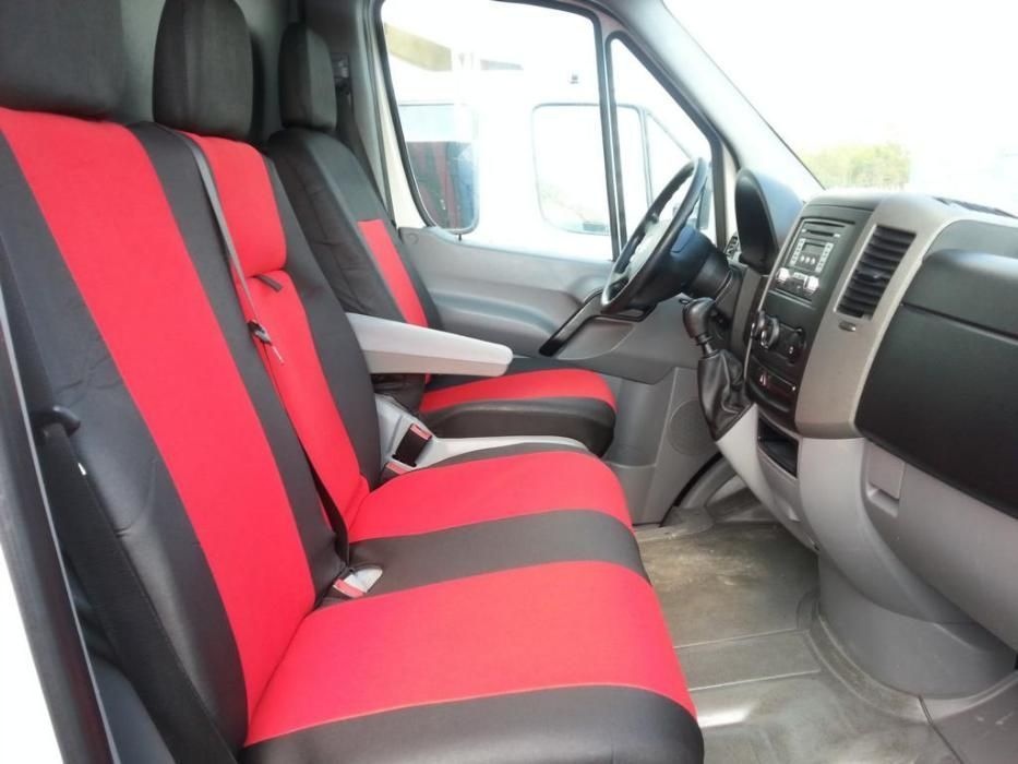 2+1 Bilklädsel för MERCEDES SPRINTER 2006-2018 Van Svart Röd Textil