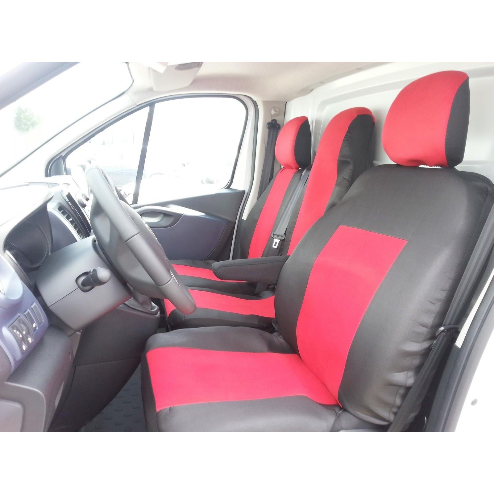 2+1 Huse Scaune pentru OPEL VIVARO 2014+ Microbuze Negru Rosu Textil