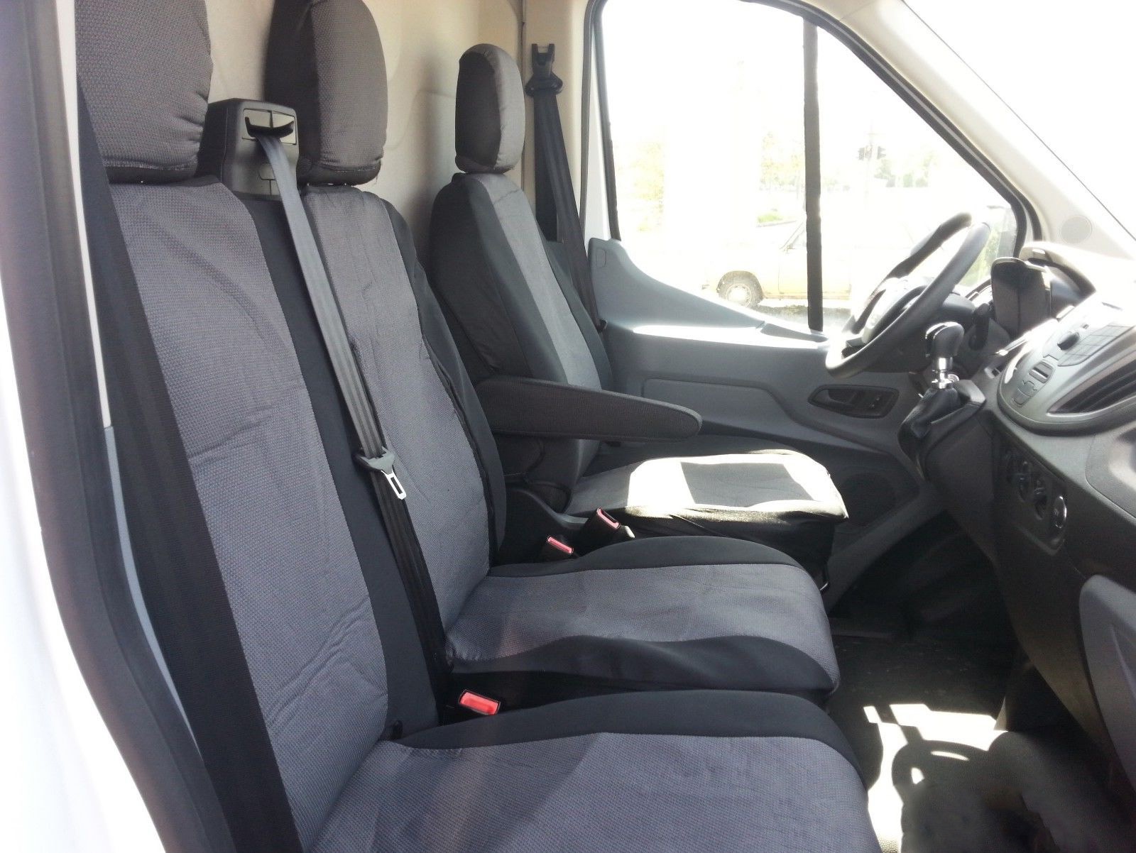 2+1 Seat covers for FORD TRANSIT 2013+ Van Black Grey Textile