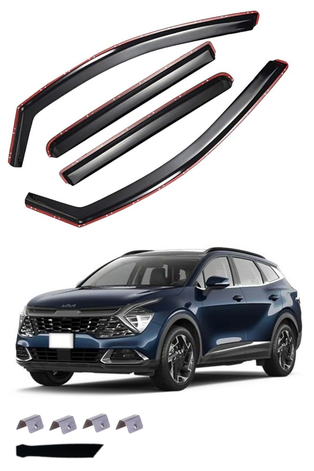 Déflecteur de vent et pluie pour KIA SPORTAGE 2021+ V5 SHORT WHEEL Voiture Auto Noir transparent 4 pièces 