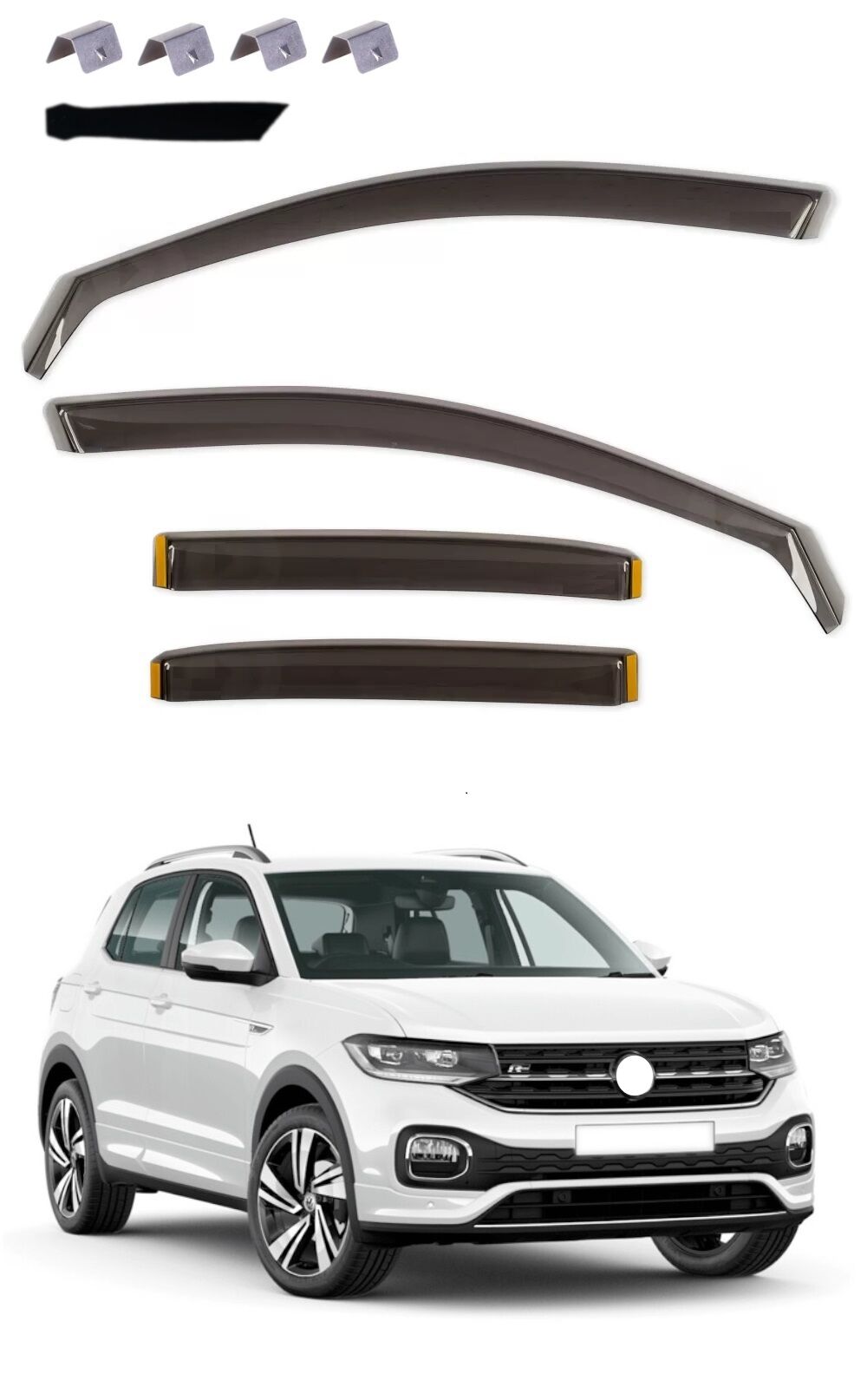 Windabweiser Deflektoren für VW T-CROSS 5D 2019+ Transparent Schwarz PKW 4-tlg. Satz