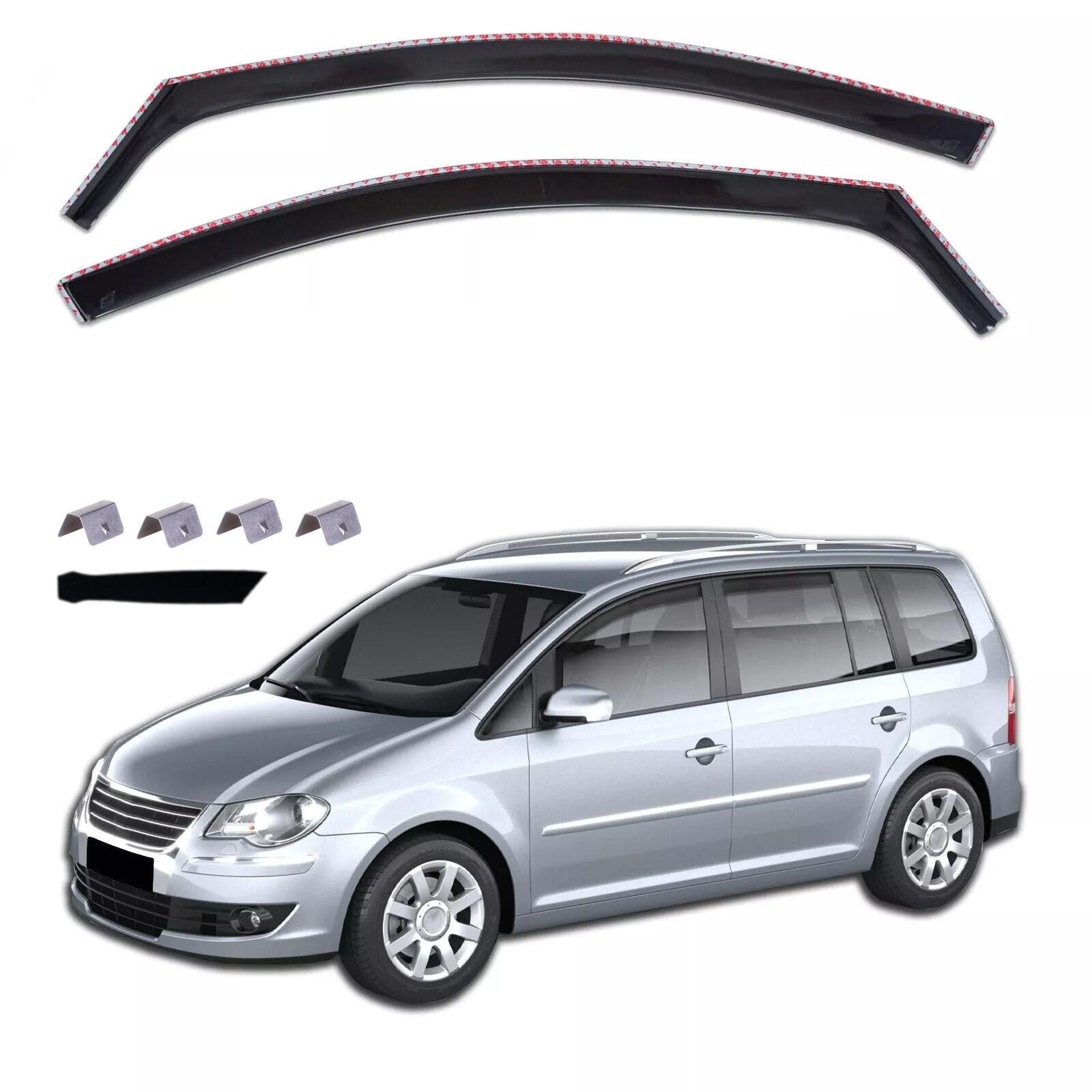 Deflector de viento y lluvia para VW TOURAN 5D 2003 - 2015 Negro transparente Coche Automóvil 2 piezas 