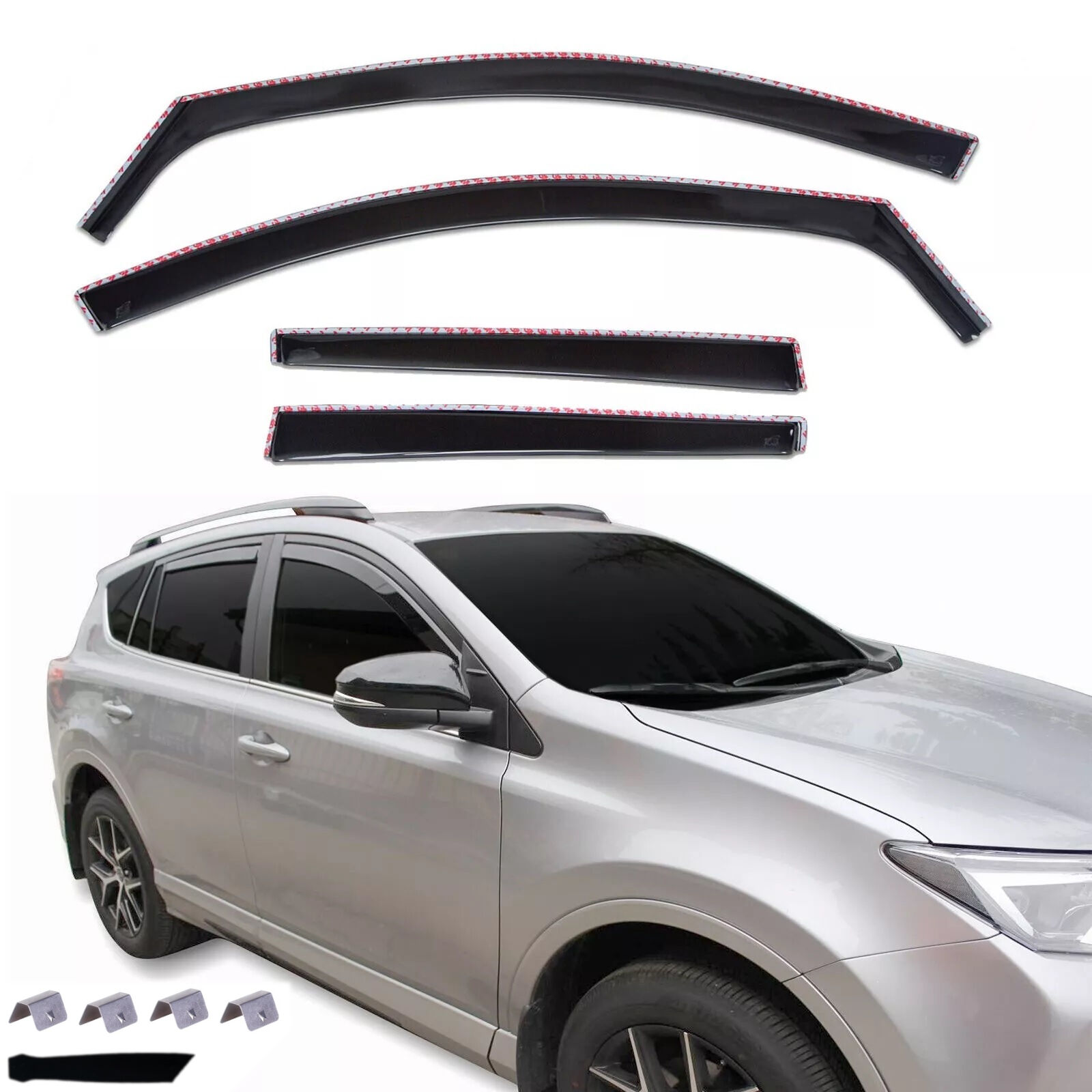 Vind Regn Deflektor för TOYOTA RAV4 2013 - 2019 Bil Auto Transparent Svart 4 st.