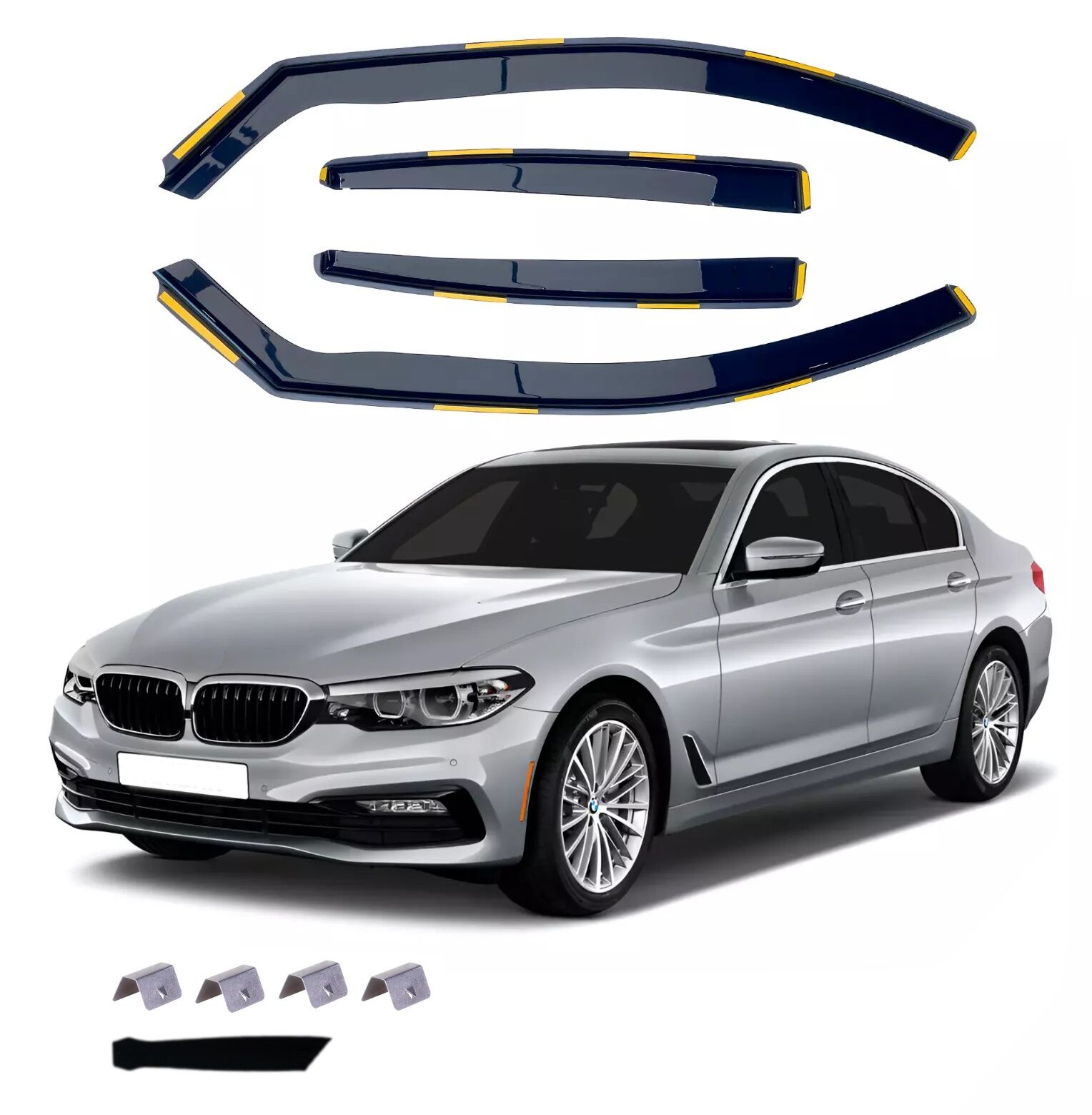 Deflector de viento y lluvia para BMW 5 G30 2018-2022 Negro transparente Coche Automóvil 4 piezas 