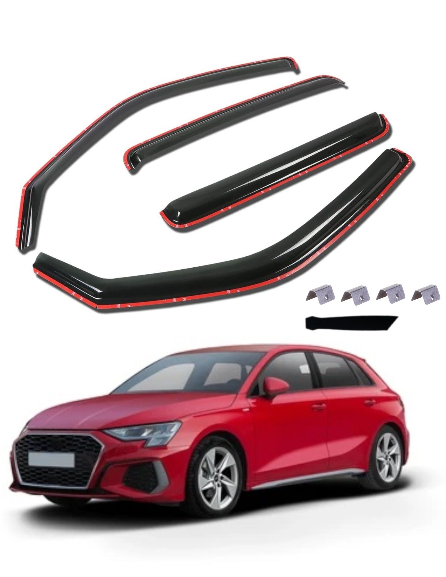 Déflecteur de vent et pluie pour Audi A3/S3 Sportback 5D 2012-2020 Voiture Auto Noir transparent 4 pièces 