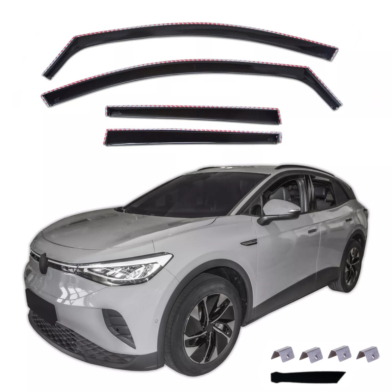 Déflecteur de vent et pluie pour VW ID.4X 2021+ Voiture Auto Noir transparent 4 pièces 
