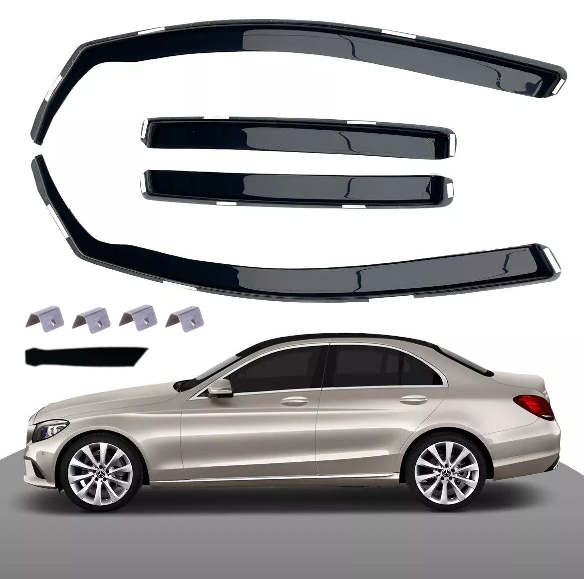 Windabweiser Deflektoren für Mercedes C class W205 2015-2020 Transparent Schwarz PKW 4-tlg. Satz