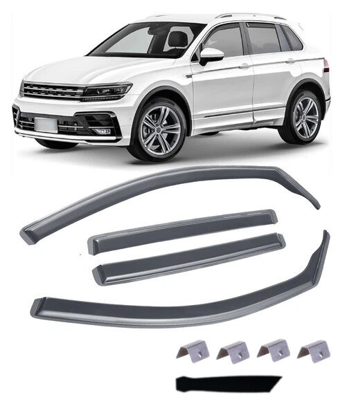 Deflector de viento y lluvia para VW TIGUAN 2016 - 2024 Negro transparente Coche Automóvil 4 piezas 