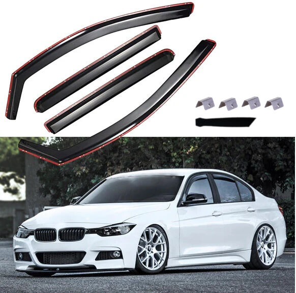 Déflecteur de vent et pluie pour BMW 3 F30 2012-2019 Voiture Auto Noir transparent 4 pièces 
