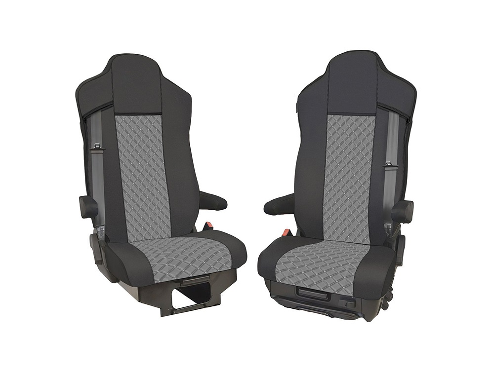 2x Seat Covers for IVECO S-WAY 2021+  Truck Lorry Black Grey Leather