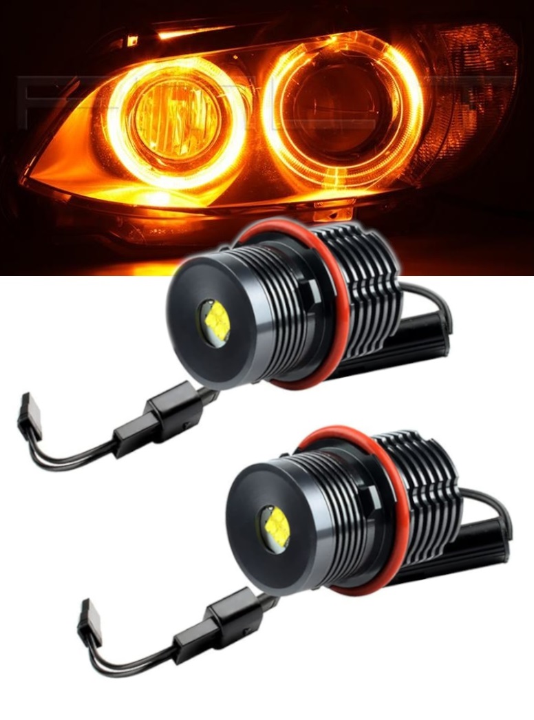 2 x LED Angel Eyes markör 25W Gul Plug & Play Canbus für E87 E90 E91 E39 E60 E61 E63 E64 E65 E66 E83 E53