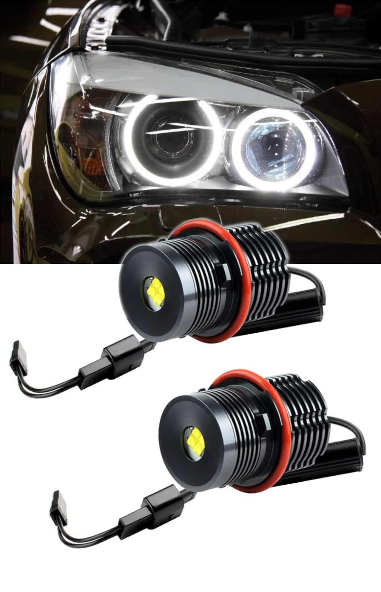 2 x Marcador LED Angel Eyes 25W Blanco Plug & Play Canbus para E87 E90 E91 E39 E60 E61 E63 E64 E65 E66 E83 E53