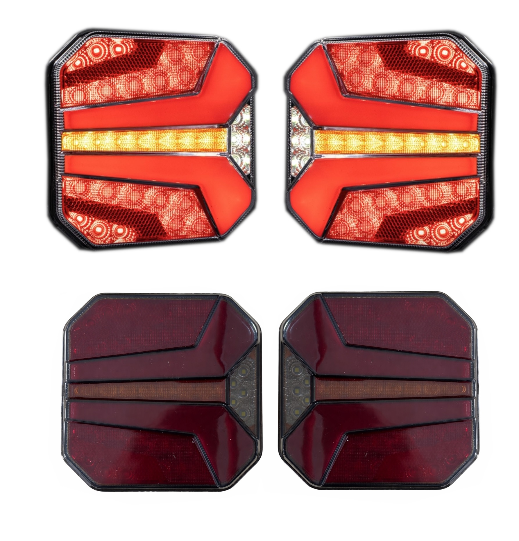 2 x LED Dinamico Luz piloto Luz trasera cuadrado del camión remolque 24v