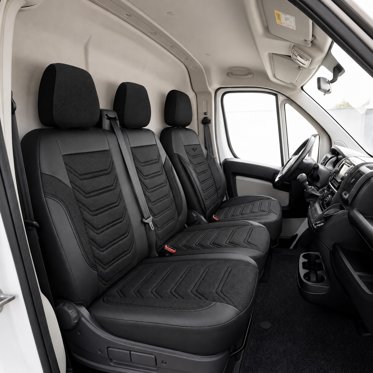 2+1 LUX FORD TRANSIT CUSTOM MK1 2012-2023 Sitzbezüge Kleinbus Lieferwagen Van Schwarz Öko Leder Textil