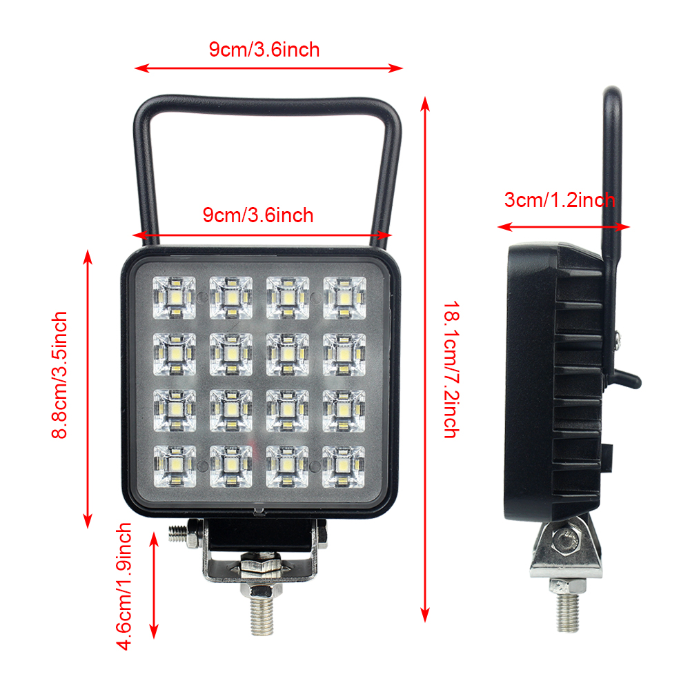 16 LED Luz Lampara de trabajo 12-30V 16W Flood/Spot Beam con Asa