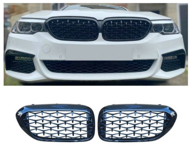 Kylargrill för BMW G30 G31 G38 2017-2020 diamond Style Svart