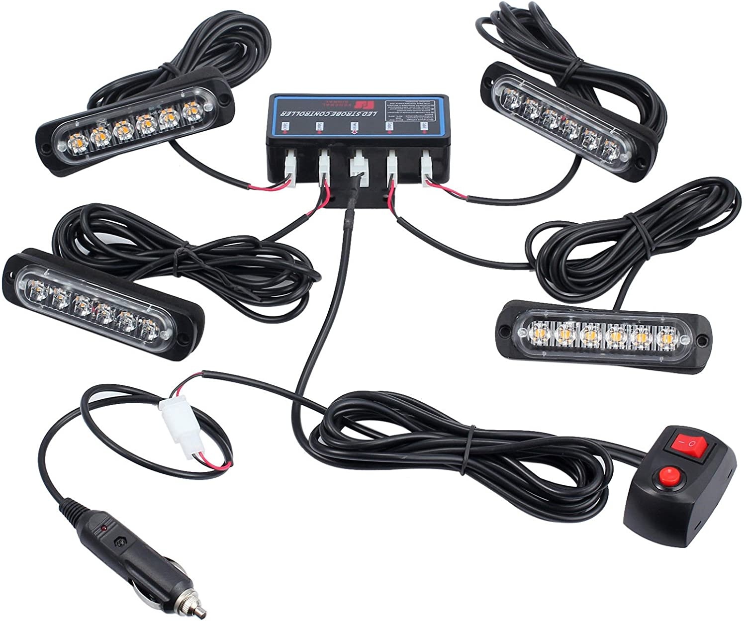 4 x 6 Led Feux de Stroboscopique Feu Pénétration 8 modes Jaune 12V 