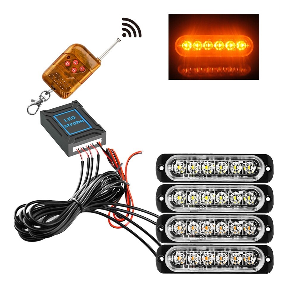 4 x 6 LED Luces Luz Estroboscópica Intermitente Lamparas con Control Remoto 12V 24V 
