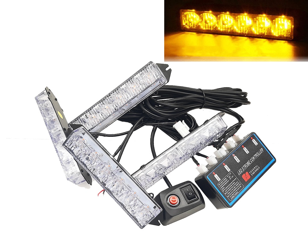 4 x 6 Led Varningsljus Blixtljus Strobe Ljus Gul Bärnsten 20 lägen 12V 