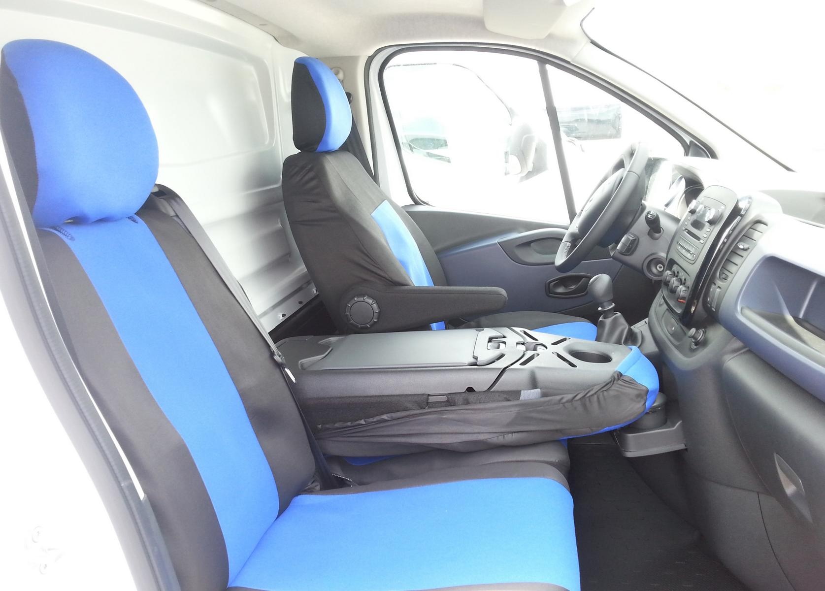 2+1 Fundas Cubre Asientos para RENAULT TRAFIC 2014+ Furgoneta Negro Azul Textil
