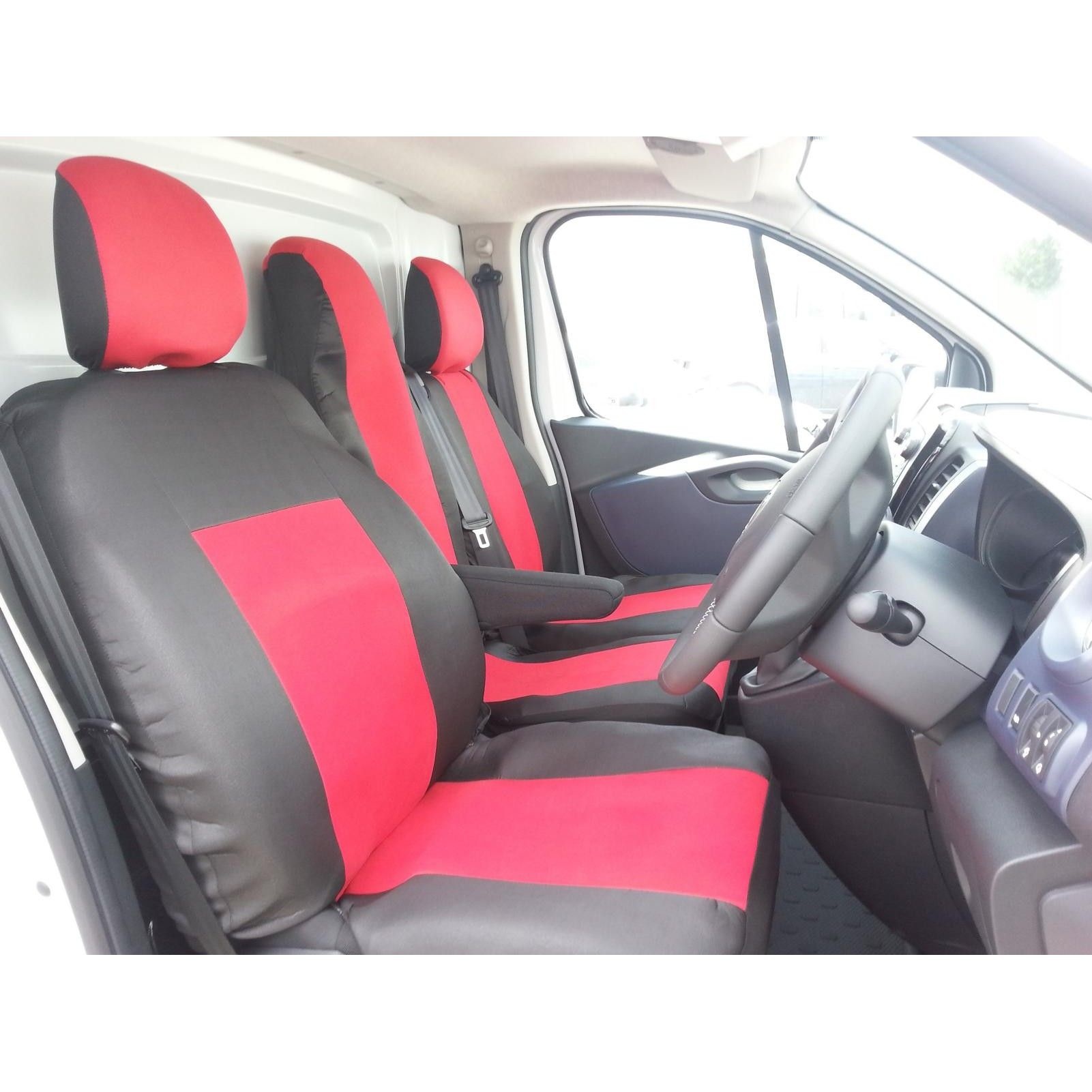 2+1 Seat covers for OPEL VIVARO 2014+ Van Black Red Textile