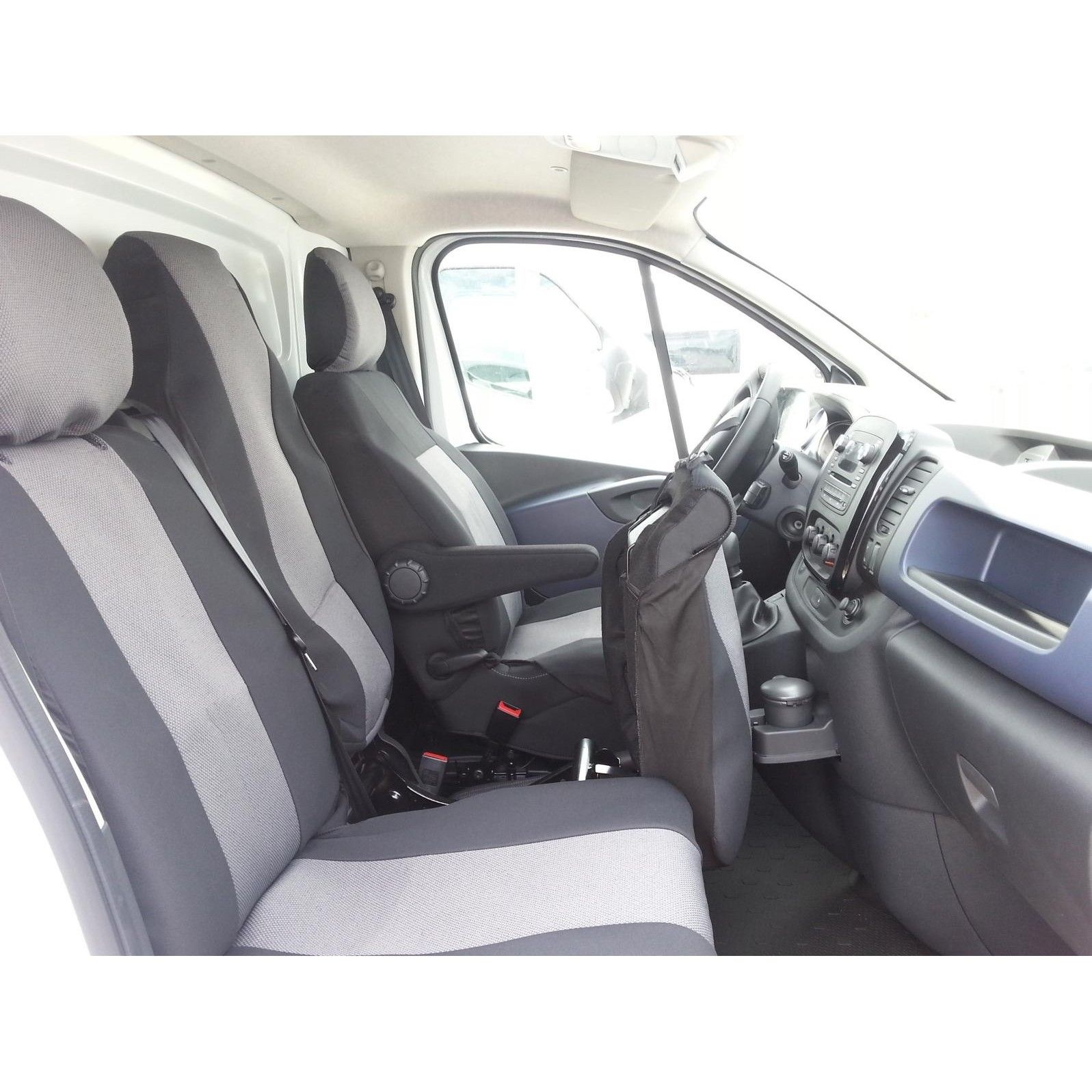 2+1 Huse Scaune pentru RENAULT TRAFIC 2014+ Microbuze Negru Gri Textil
