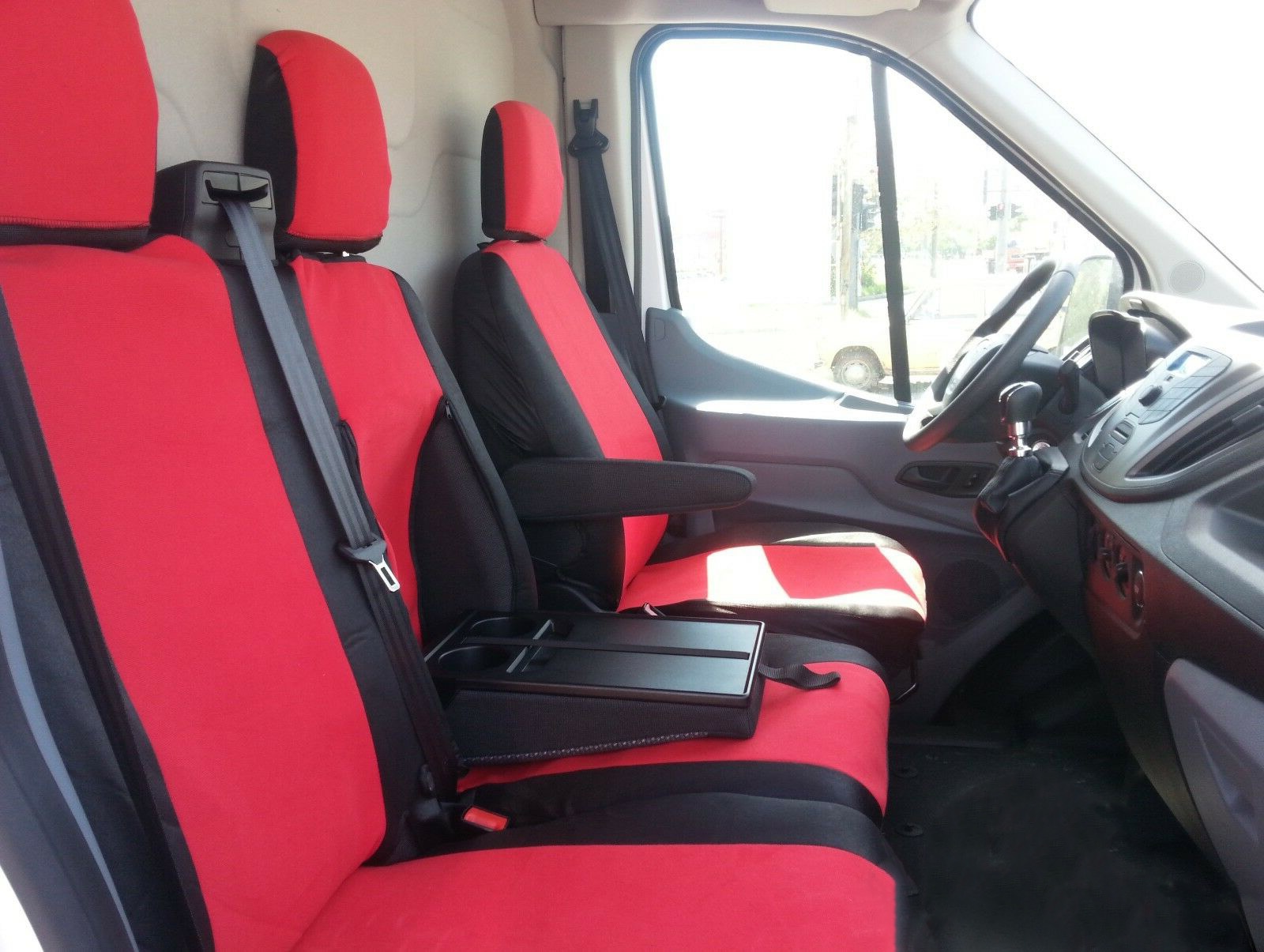 2+1 Bilklädsel för FORD TRANSIT 2013+ Van Svart Röd Textil