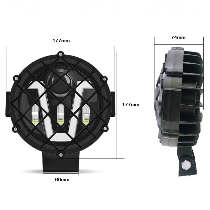 LED Rund Ekstralys Frontlys Projector Arbeidslys Hi/Low/DRL/Blinklys 178mm 60W 12V 24V