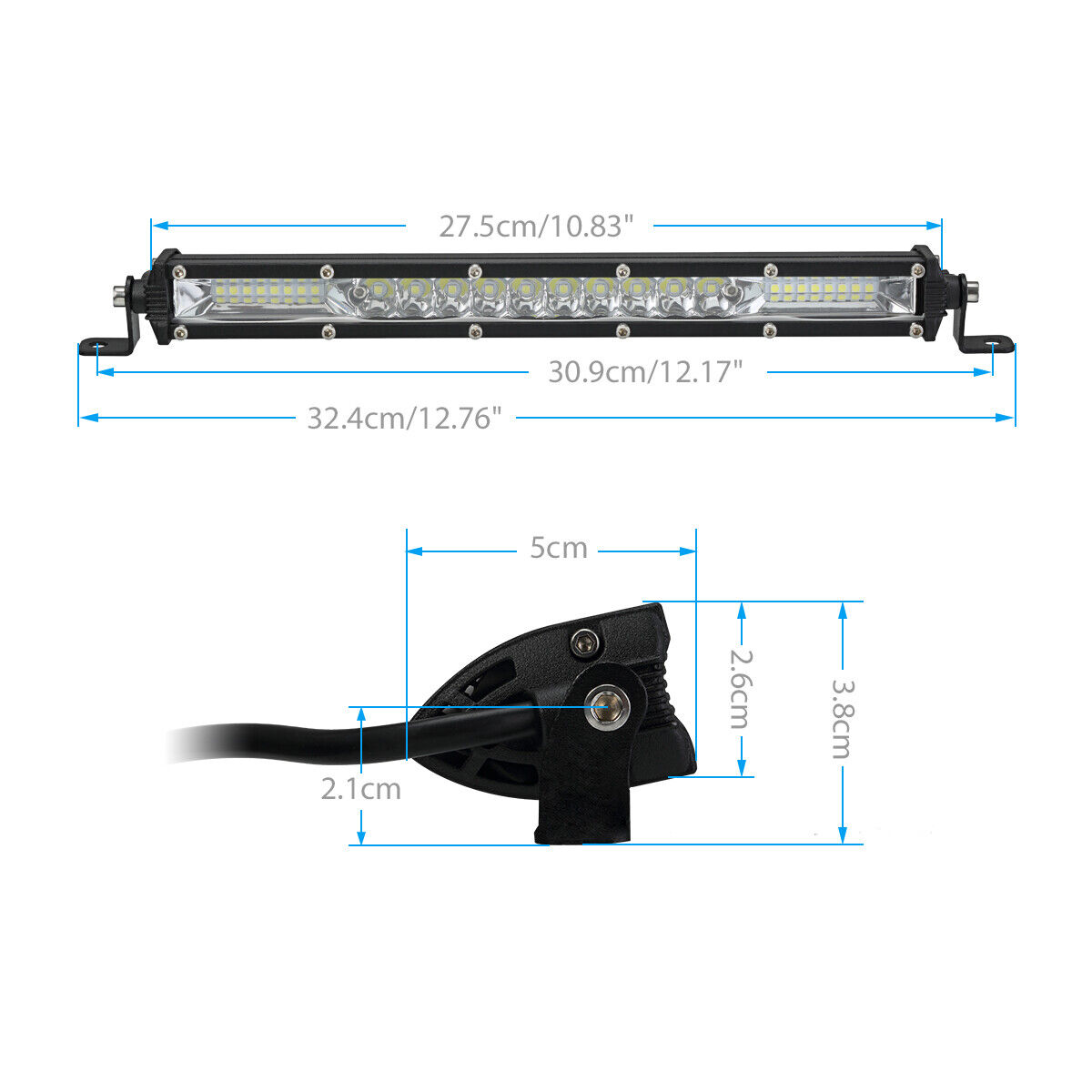 24 LED BAR 27.5cm 72W SPOT FLOOD Luces de Trabajo Lampara Proyector 10-30V  Luz Faro de inundación Auto Coche SUV 