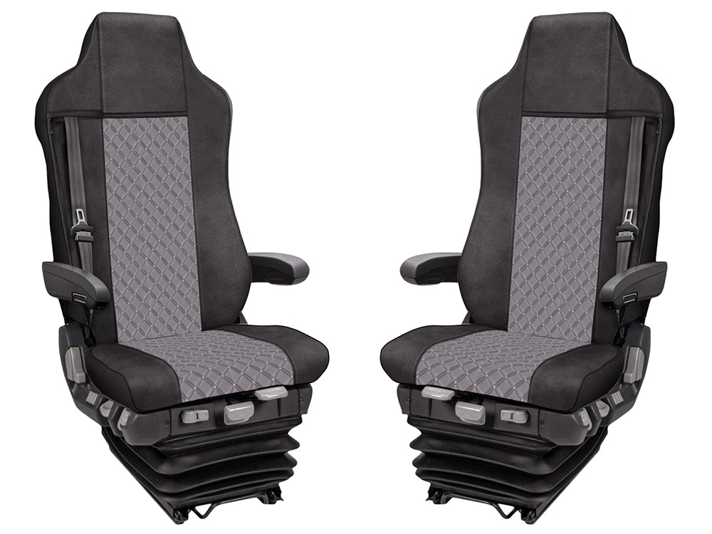 2x Couvre Housses Siege pour IVECO STRALIS HI-WAY 2005-2019 Camions Noir Gris Cuir