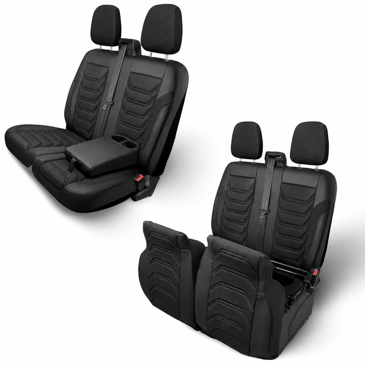 2+1 LUX FORD TRANSIT CUSTOM MK1 2012-2023 Seat Covers Van Bus Black Eco Leather Textile