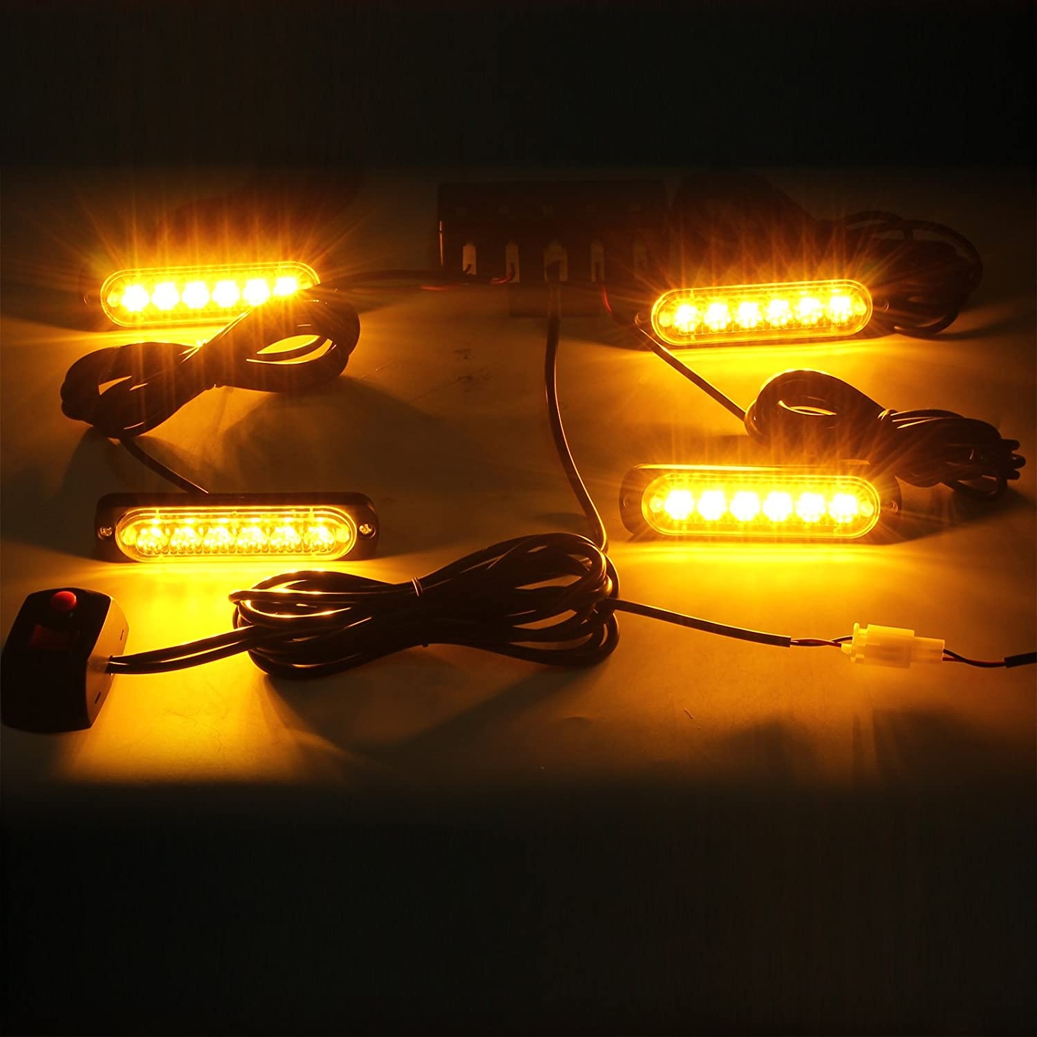 4 x 6 LED 12v 24v Warnleuchten Notfall Frontblitzer Blitzlicht 8 Modi Orange Lkw Pkw