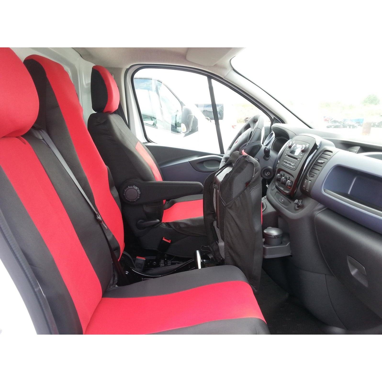 2+1 Huse Scaune pentru RENAULT TRAFIC 2014+ Microbuze Negru Rosu Textil