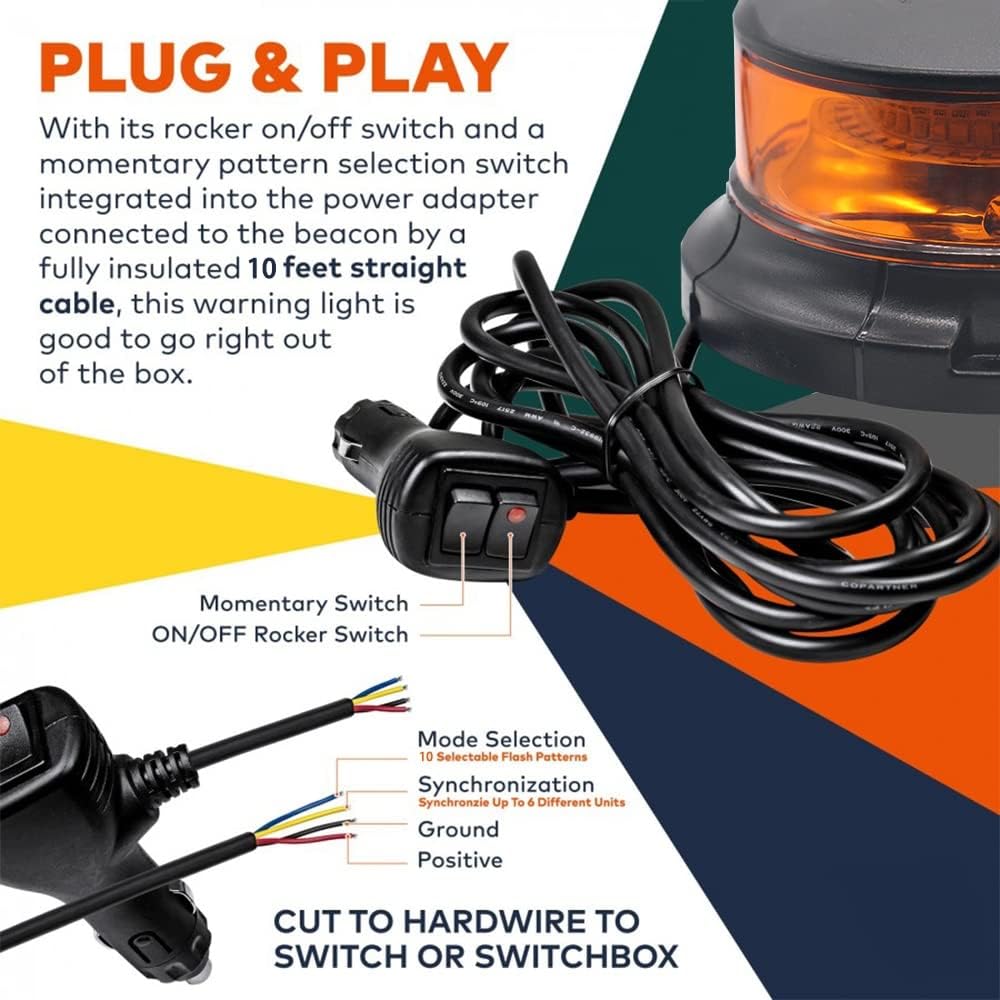 36 LED Warnleuchte Rundumlicht Bernstein Strobe Beacon Licht Orange Magnet 108mm 19W 12V 24V