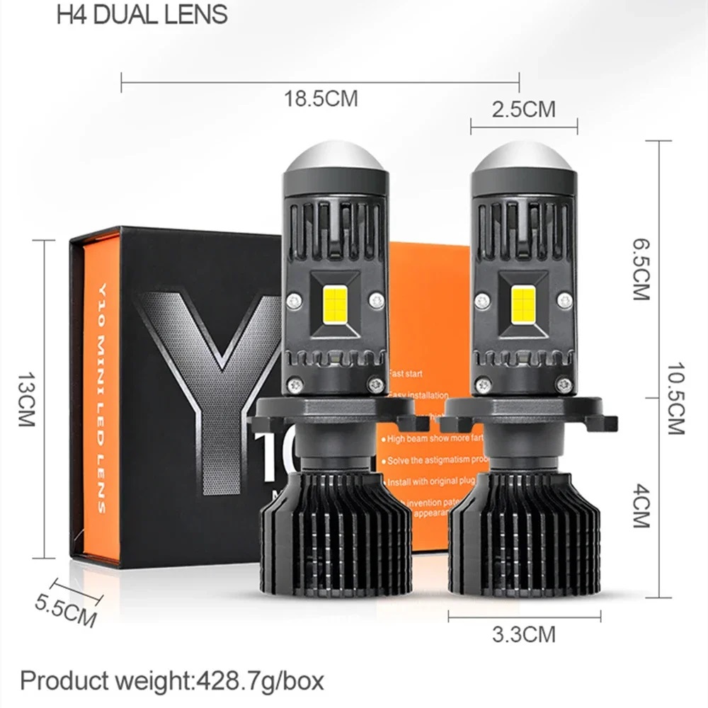 2 x LED Y10 H7 200% 50W 6400LM 6000K 360° Canbus con Lente Luces Bombillas Luz Lampara de Automóviles Camiones Coche Hi/Low Beam 12V 24V