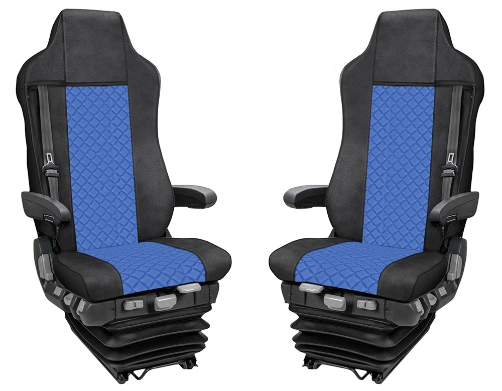 2x Couvre Housses Siege pour IVECO STRALIS HI-WAY 2005-2019 Camions Bleu Noir Cuir