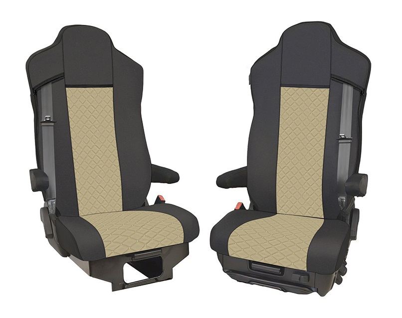2x Couvre Housses Siege pour IVECO S-WAY 2021+ Camions Noir Beige Cuir