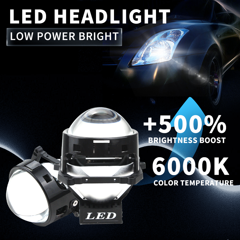 2x Faruri Proiector Bi-LED 3 Inch Lentile 120W 8000lm 12V – Alb – Faruri LED Universale pentru Mașină cu Fază Lungă și Scurtă, +500% Luminozitate, Instalare Ușoară