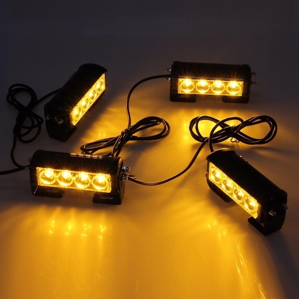 4 x 4 Led Feux de Stroboscopique Pénétration Voiture d'urgence Jaune 12V 24V