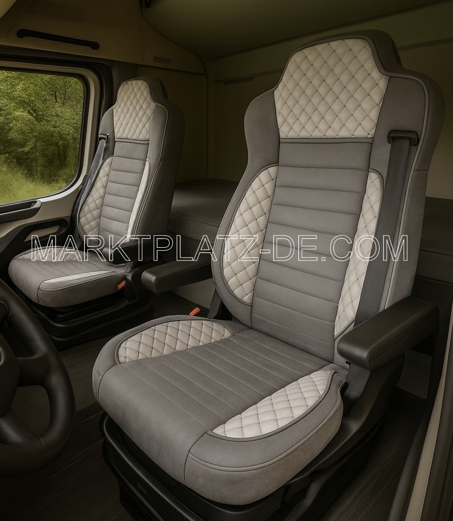 2 x Couvre Housses de Siege pour Mercedes Actros Arocs MP4 MP5 2015-2025 Camions Gris Cuir Textile