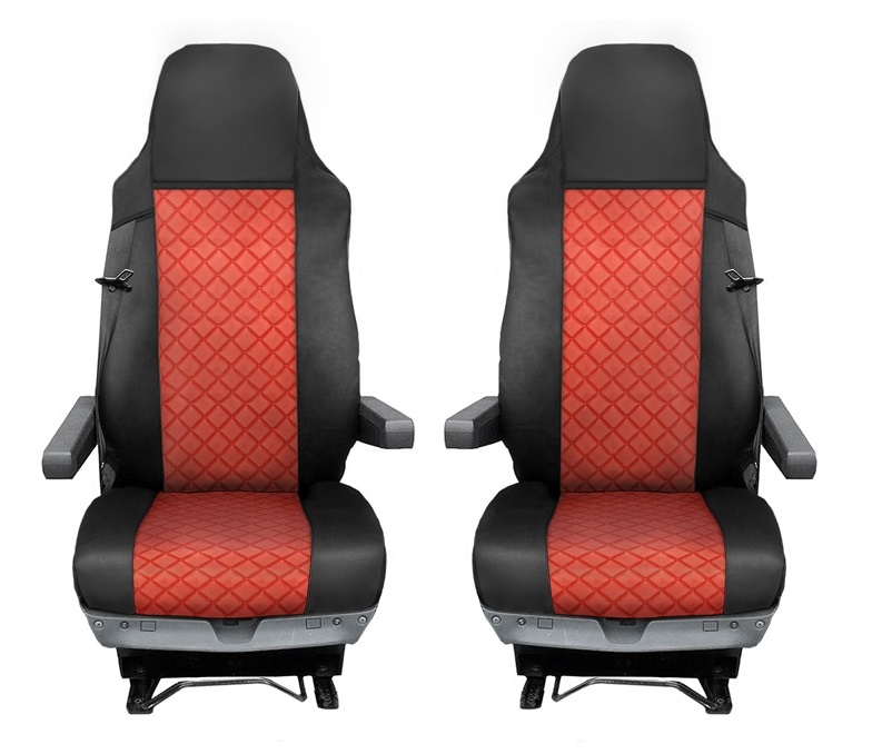 Sitzbezüge für MAN TGX  2015-2021 LKW Schwarz Rot Leder LHD