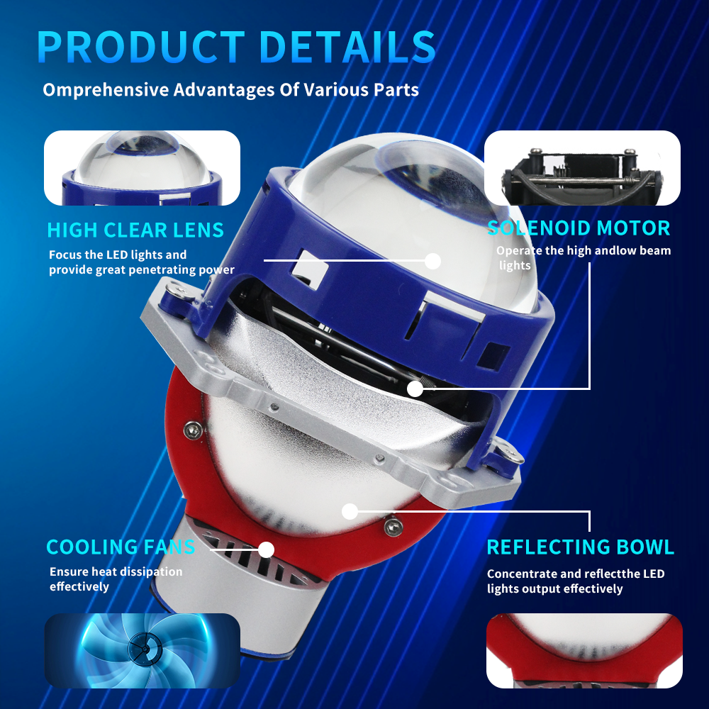 2x Bi-LED Projektor Strålkastare 3inch Linser 130W 8000lm 12V – Vit – Universella LED-bilstrålkastare med Helljus & Halvljus, +500 % Ljusstyrka, Enkel Installation