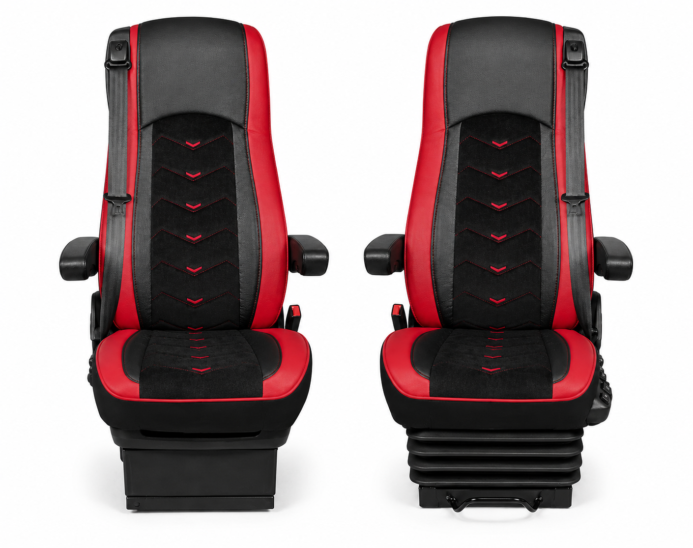 2x Seat covers for DAF XF 106 2015-2021 Truck Black Red Leather Alcantara