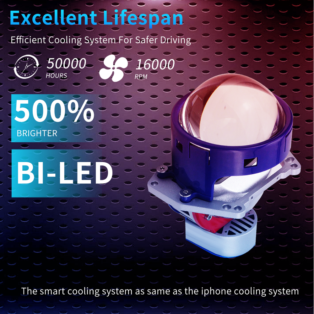 2x Faruri Proiector Bi-LED 3 Inch Lentile 130W 8000lm 12V – Alb – Faruri LED Universale pentru Mașină cu Fază Lungă și Scurtă, +500% Luminozitate, Instalare Ușoară