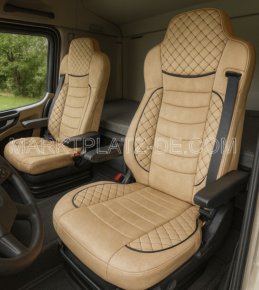 2 x Bilklädsel för Mercedes Actros Arocs MP4 MP5 2015-2025 Lastbil Beige Läder Textil 