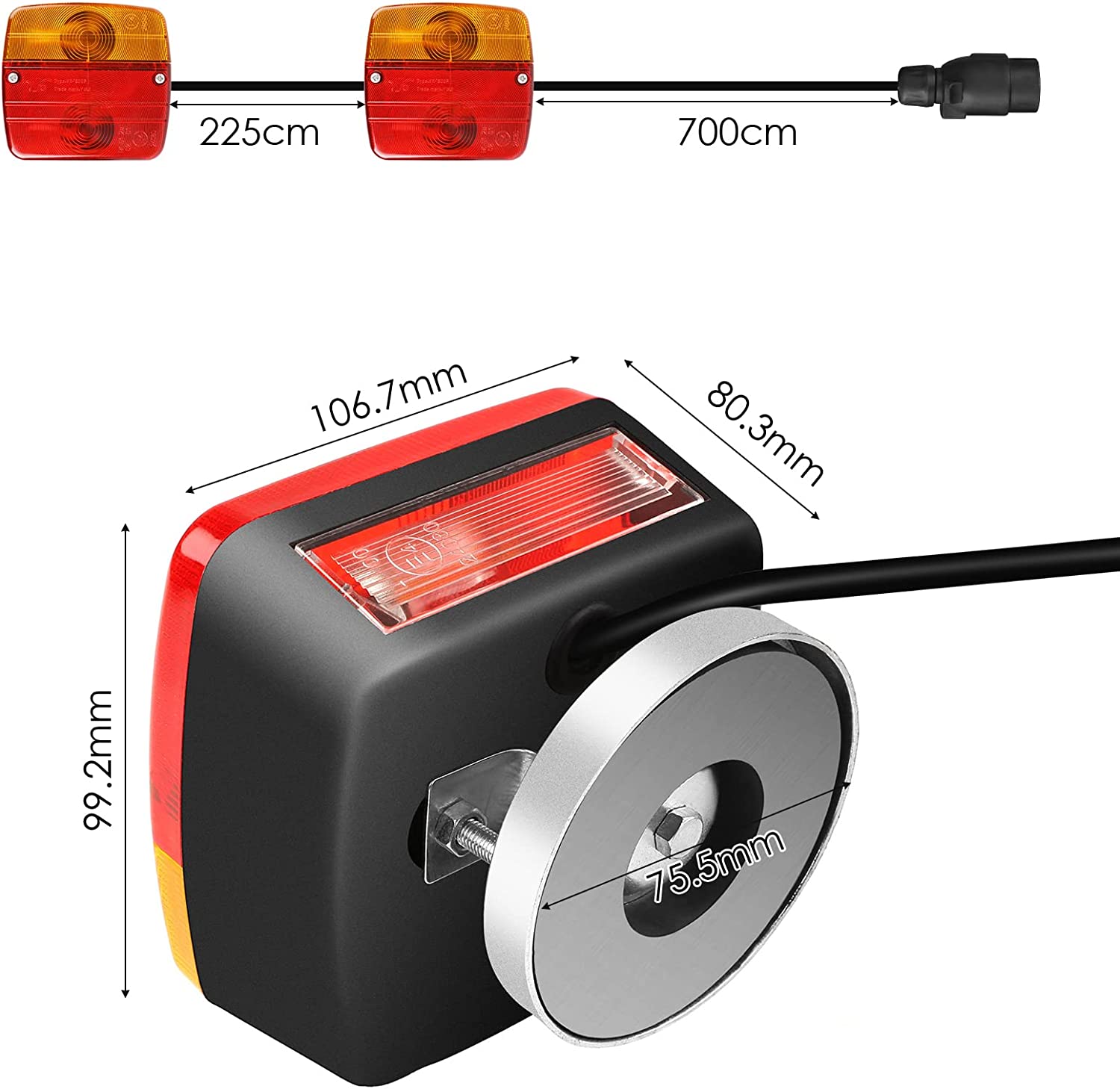 2 x Feu Arriere pour Remorque Camion Caravane Aimant 4 fonctions 12v 24v