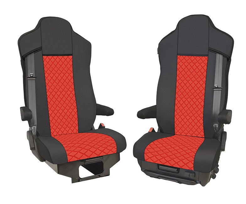 2x Couvre Housses Siege pour IVECO S-WAY 2021+ Camions Noir Rouge Cuir