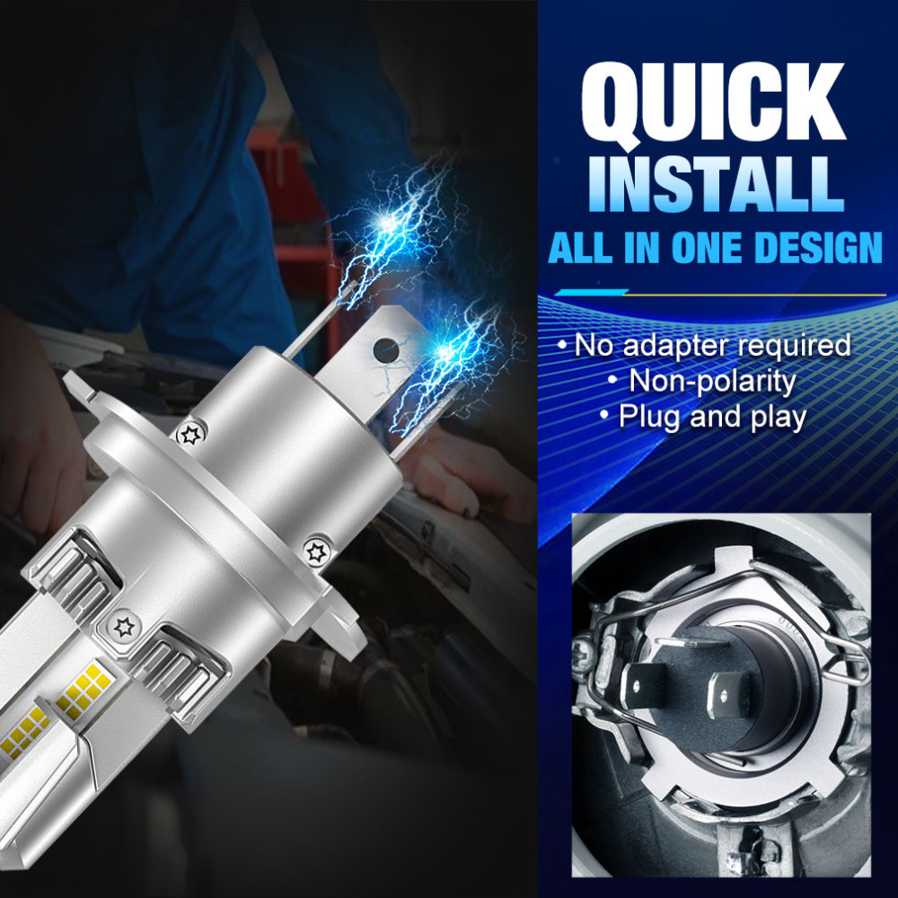 2 x LED E4P H4 12V 50W 15000lm Lumini Lampa Faruri Becuri Auto Camoin Moto Hi/Low Beam 6500K 