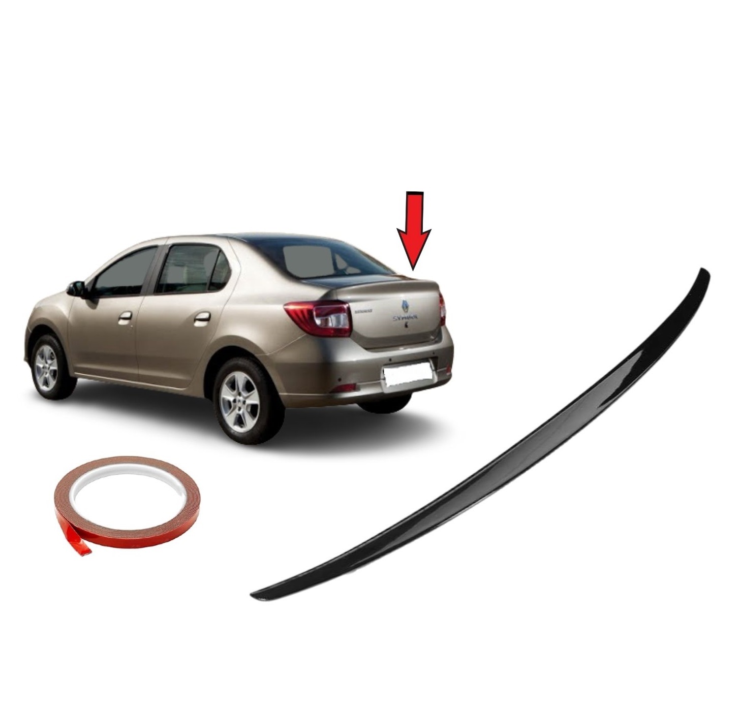 Spoiler för DACIA LOGAN,RENAULT SYMBOL 2013-2020 Bil Bakspoiler Vinge Glansig Läppspoiler
